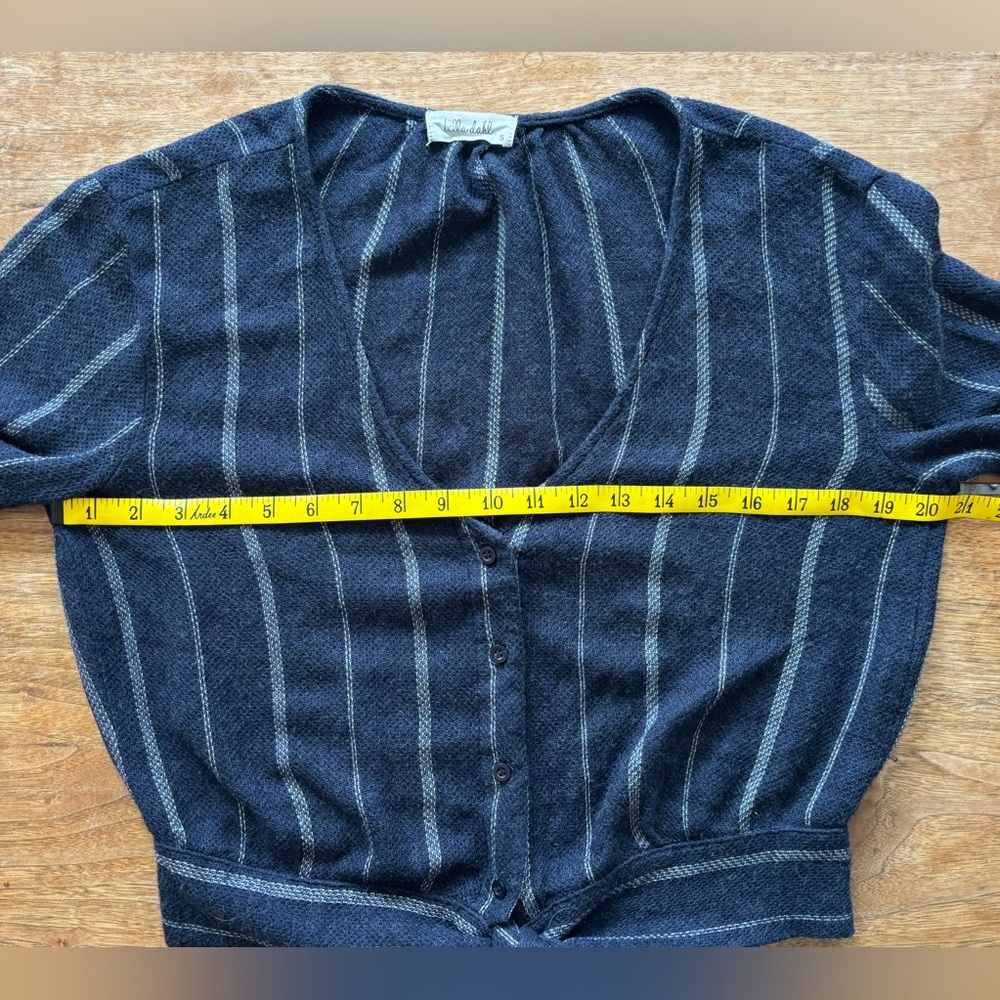 BELLA DAHL Women’s Small Tie Front Sweater Button Down Top Navy Blue P2P 20” - Picture 3 of 12